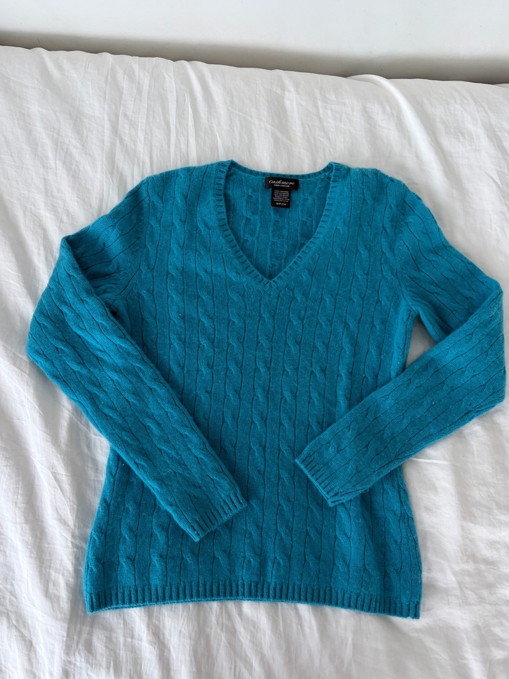 Cable-Knit V-Neck cashmere Sweater - Teal